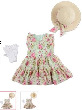 NWT Lot of 2 Freestyle Spring Floral Flower Dress 3T 4T Hat Gloves Easter Girls